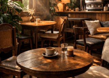 Suasana interior kafe tersembunyi yang menjadi salah satu Hidden Gems Medan 2026 di bangunan bersejarah.