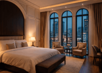 Interior kamar mewah di salah satu Hotel Estetik Medan 2026.