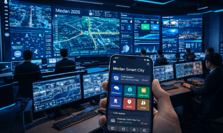 Pusat kendali data dalam ekosistem Smart City Medan 2026 yang canggih.