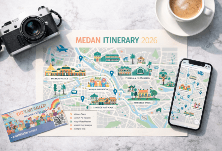 Panduan rencana perjalanan atau Itinerary Wisata Seni Medan 2026 yang lengkap.