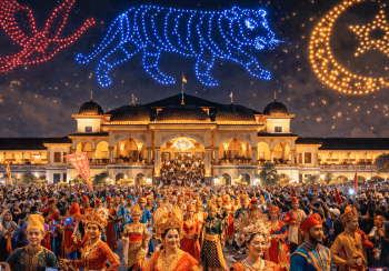 Kemeriahan pawai kostum multietnis yang menjadi sorotan utama dalam Festival Budaya Medan 2026.