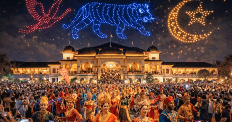 Kemeriahan pawai kostum multietnis yang menjadi sorotan utama dalam Festival Budaya Medan 2026.