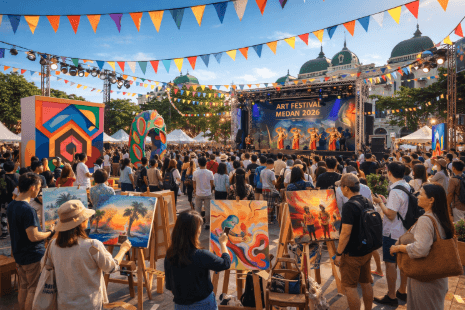 Keriuhan pengunjung di salah satu venue utama Festival Seni Medan 2026.