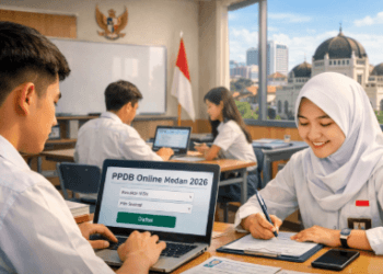 Siswa mendaftar PPDB Medan secara online melalui laptop