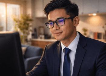 Infografis trik rawat penglihatan gawai pintar yang menampilkan pemuda menerapkan jurus jaga kesehatan mata layar digital.