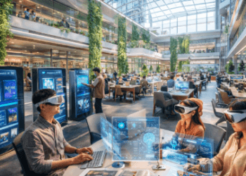 Suasana perpustakaan digital di salah satu kampus modern di Medan yang menggunakan teknologi interaktif untuk mendukung kegiatan belajar mahasiswa.