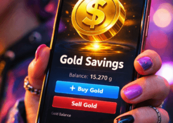 Generasi Z sedang menikmati kemudahan keuntungan tabungan emas digital melalui aplikasi smartphone