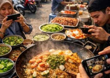 Suasana gerai Mie Balap seafood yang sedang viral di pusat kota Medan.