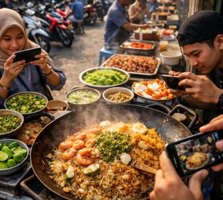 Suasana gerai Mie Balap seafood yang sedang viral di pusat kota Medan.