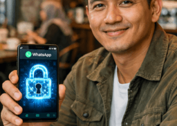 Infografis kunci WhatsApp anti bajak yang menampilkan perlindungan ganda pada aplikasi pesan singkat.