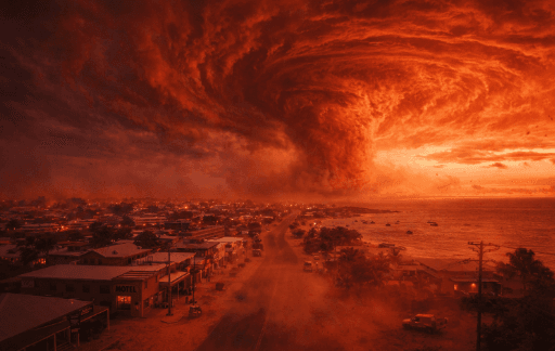 Fenomena Langit Merah Australia 2026 yang viral saat terjangan Siklon Narelle kategori empat di wilayah Australia Barat.