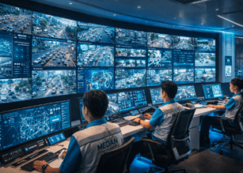Pusat komando canggih yang memantau kondisi Keamanan Kota Medan 2026 secara real-time.