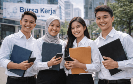 Sekelompok lulusan SMA di Medan yang antusias mencari lowongan kerja Medan tamatan SMA 2026 dengan menyiapkan berkas lamaran dan memantau informasi loker terbaru.
