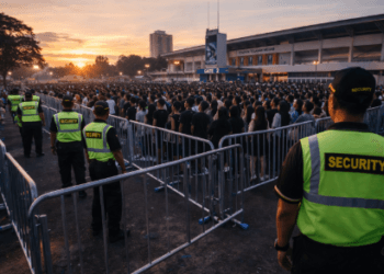 Implementasi manajemen alur penonton menggunakan barikade untuk memastikan keselamatan pengunjung konser di Medan.