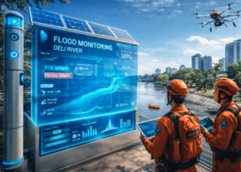 Pusat pemantauan sungai dalam sistem Manajemen Bencana Medan 2026.