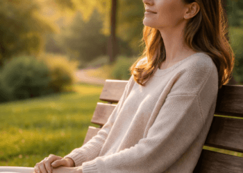 Ilustrasi seseorang yang merasakan manfaat digital detox harian dengan menikmati waktu santai di taman tanpa gangguan perangkat elektronik.