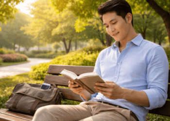 Seseorang yang sedang menikmati waktu luang tanpa gangguan perangkat elektronik guna memulihkan kesegaran pikiran di hari libur.
