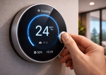 Alat pengatur suhu ruangan digital yang canggih untuk mengelola kinerja pendingin udara secara otomatis demi kenyamanan penghuni rumah.