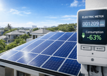 Pemasangan modul fotovoltaik pada atap hunian modern guna mengubah energi matahari menjadi sumber listrik mandiri yang ekonomis.