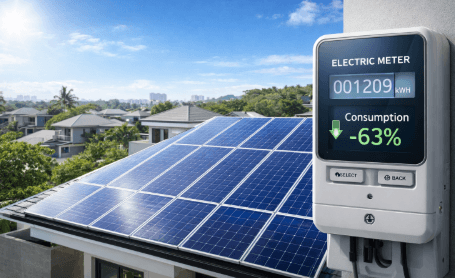 Pemasangan modul fotovoltaik pada atap hunian modern guna mengubah energi matahari menjadi sumber listrik mandiri yang ekonomis.