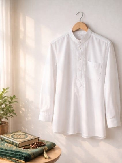 Pakaian muslim sederhana yang bersih dan rapi untuk memaknai baju baru lebaran 2026