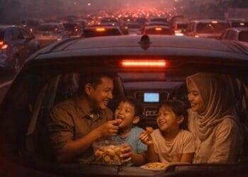 Deretan mobil terjebak macet panjang di jalan tol saat fenomena nekat mudik macet 2026