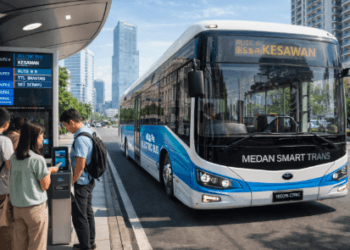 Layanan bus listrik yang menjadi andalan dalam ekosistem Transportasi Smart Medan 2026.