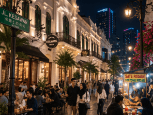 Pemandangan ikonik destinasi Wisata Medan 2026 di area Kesawan saat malam hari.