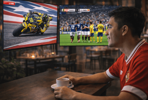 Infografis trik lihat skor balap motor yang menampilkan suporter menerapkan jurus pantau hasil Moto3 Amerika.