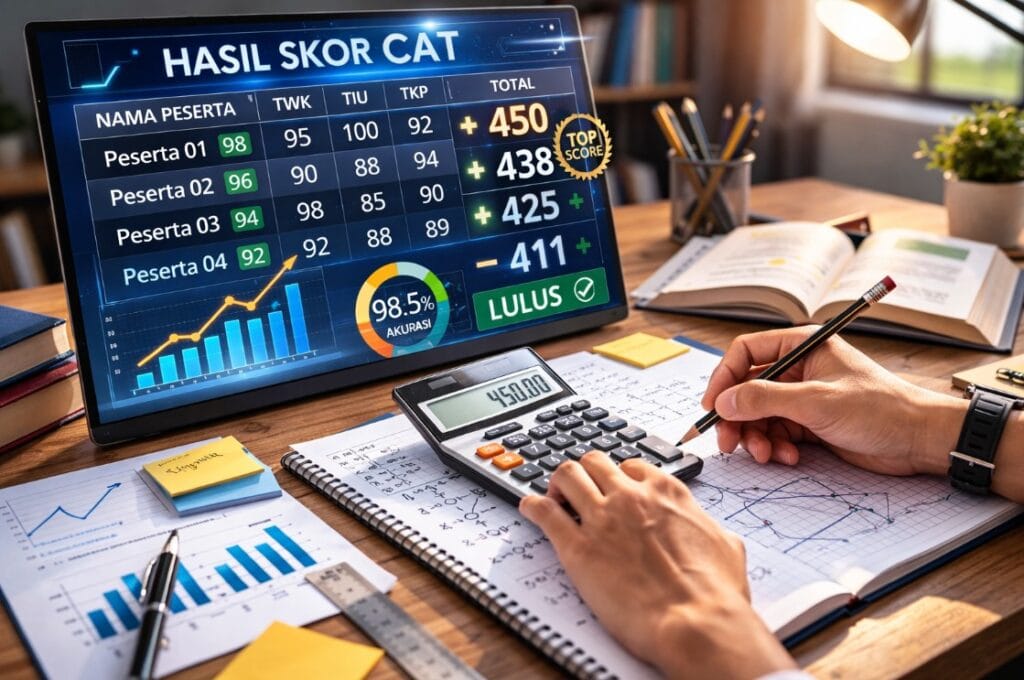 Tampilan skor hasil ujian CAT sebagai ilustrasi passing grade sekolah kedinasan 2026