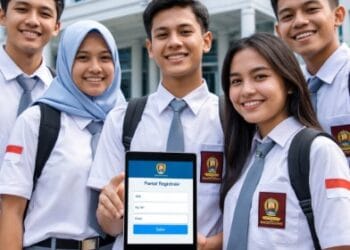 Siswa SMA sedang melihat pengumuman pendaftaran sekolah kedinasan 2026 di layar laptop