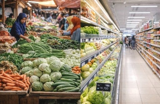 Perbandingan suasana belanja harga sembako di pasar vs supermarket 2026