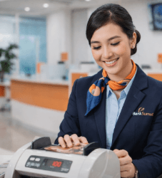 Visualisasi perbedaan Peran Teller dan CS dalam melayani nasabah di kantor cabang bank.