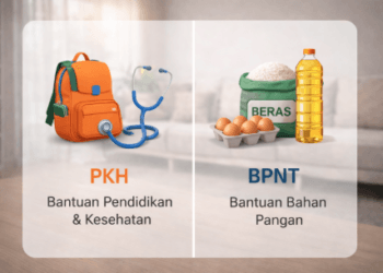 Ilustrasi perbedaan PKH dan BPNT Medan 2026 yang menunjukkan fokus bantuan pada bidang kesehatan, pendidikan, dan pemenuhan pangan harian.