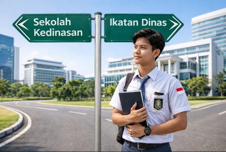 Infografis perbandingan antara perbedaan sekolah kedinasan vs ikatan dinas 2026