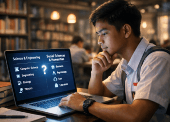 Infografis trik seleksi program studi institusi yang menampilkan peserta menerapkan jurus pilih jurusan perguruan tinggi.