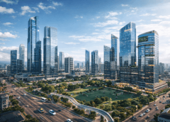 Deretan gedung pencakar langit modern di kawasan Pusat Bisnis Medan 2026.