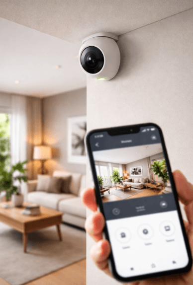 Perangkat IP Camera atau CCTV murah 200 ribuan yang terhubung dengan aplikasi pemantau di ponsel pintar.