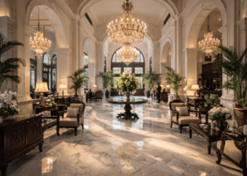 Interior lobi mewah yang menjadi daya tarik utama salah satu Hotel Bersejarah Medan 2026.