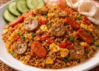 Resep nasi goreng gila praktis dengan taburan topping melimpah untuk makan malam keluarga.