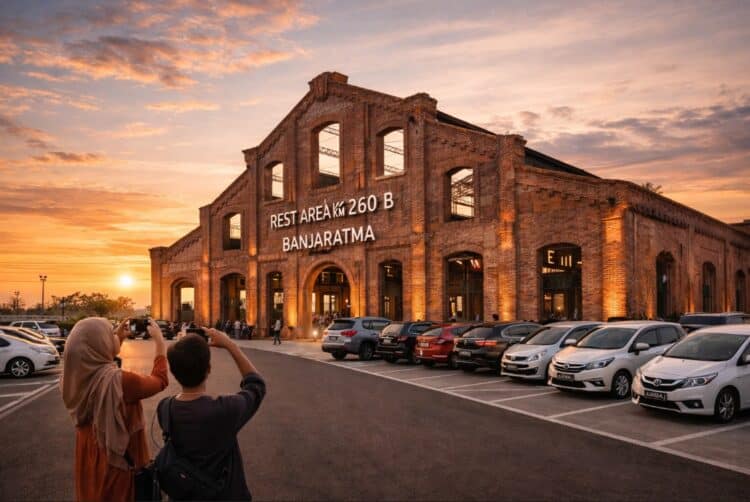 Suasana rest area estetik KM 260B Banjaratma di jalur Tol Trans Jawa 2026