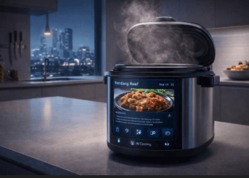 Penggunaan alat masak pintar berbasis AI yang membantu proses memasak hidangan khas Medan secara otomatis dan presisi.