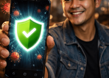 Infografis review antivirus Android gratis 2026 yang sanggup memblokir serangan malware jahat seketika.