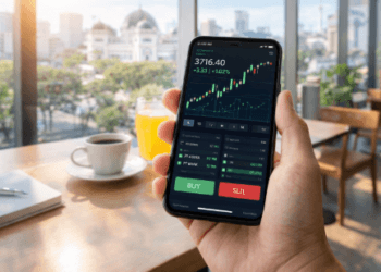 Penggunaan aplikasi broker saham terpercaya melalui ponsel pintar guna mempermudah transaksi di bursa efek.