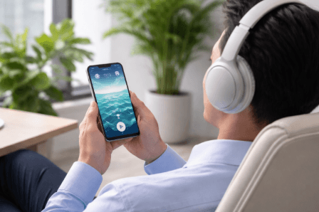 Penggunaan perangkat lunak pada ponsel pintar guna membantu relaksasi pikiran dan meningkatkan ketajaman fokus selama jam kerja yang padat.