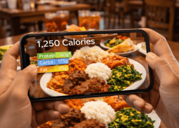 Penggunaan aplikasi cerdas pada ponsel pintar guna mendeteksi jumlah kalori dalam satu porsi makanan tradisional secara instan melalui kamera.