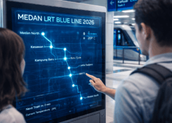 Peta rute digital dalam sistem layanan LRT Medan 2026.