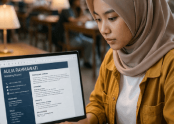 Infografis trik rangkai profil pencari kerja yang menampilkan mahasiswa menerapkan jurus susun daftar riwayat hidup.