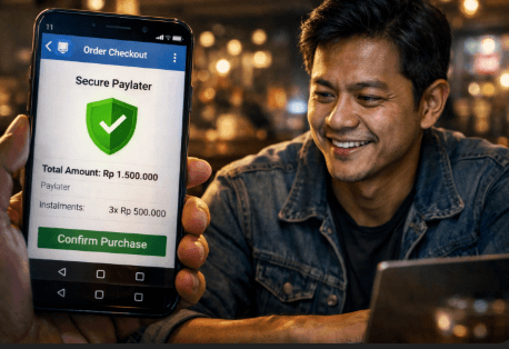 Infografis tips aman belanja paylater yang melindungi data KTP warga dari ancaman pinjol curang.