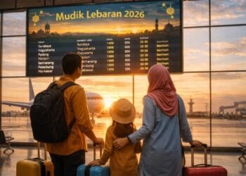 Keluarga sedang bersiap melakukan mudik Lebaran 2026 dengan pesawat terbang